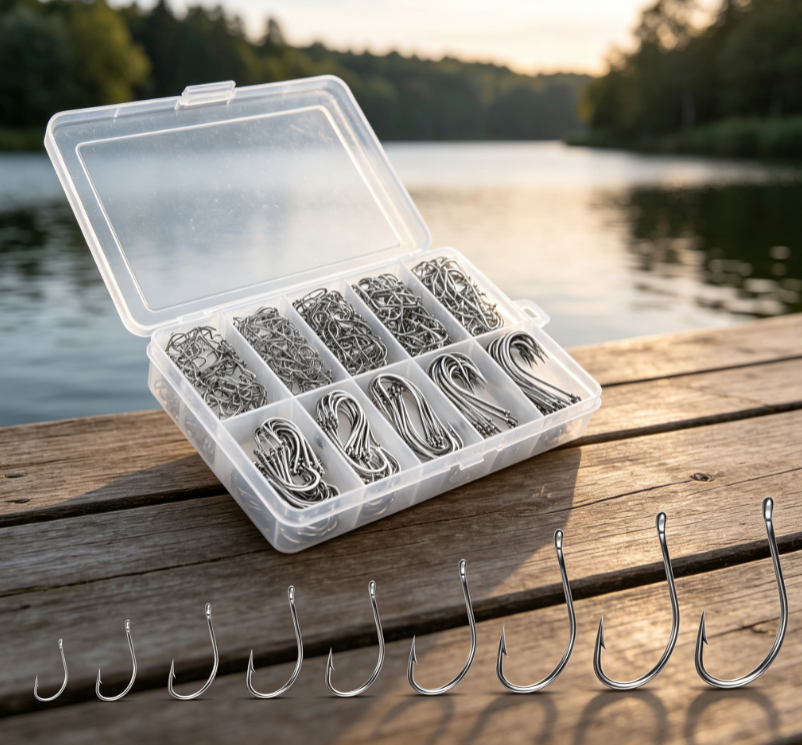 1 Multi-Size Boxed Silver Barbed Hook Set – Versatile for Freshwater Wild Fishing - Image 1