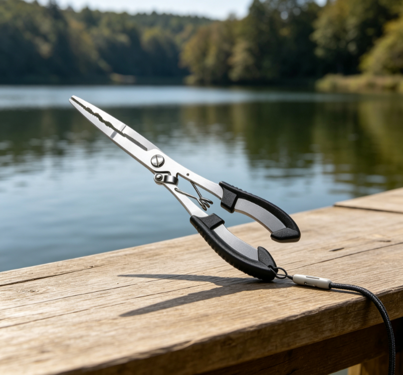 1 Long-Nose Multifunctional Stainless Steel Fishing Pliers with Lanyard – Lure Hook Remover - Image 1