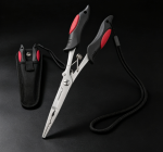 Red-and-Black Non-Slip Long-Nose Stainless Steel Fishing Pliers (Includes Storage Pouch & Braided Lanyard)