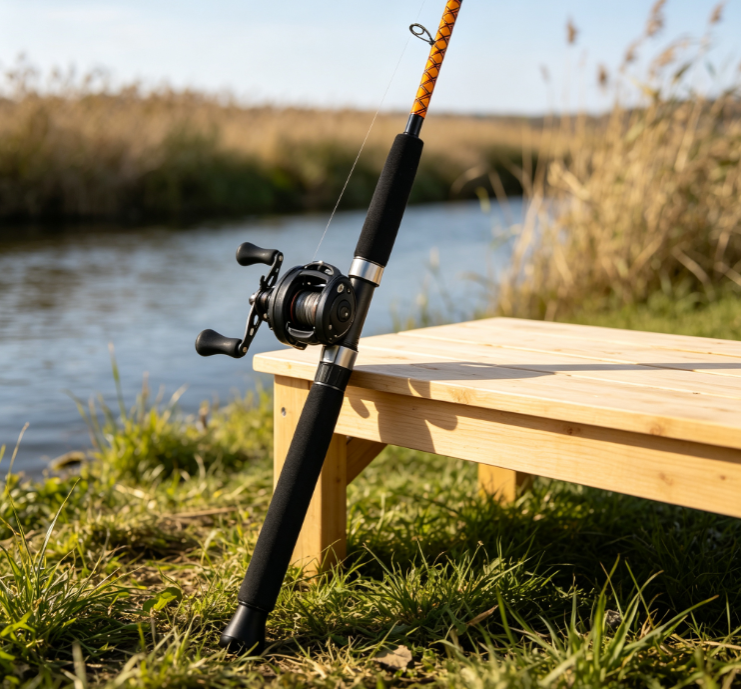 12 Orange-Patterned Carbon Baitcasting Lure Rod (Baitcaster Combo) – Long-Casting Rod for Wild Rivers - Image 1