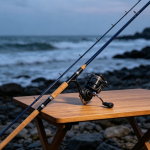 Dark Blue 2-Piece Carbon Fiber Spinning Lure Rod & Reel Set with Cork Grip
