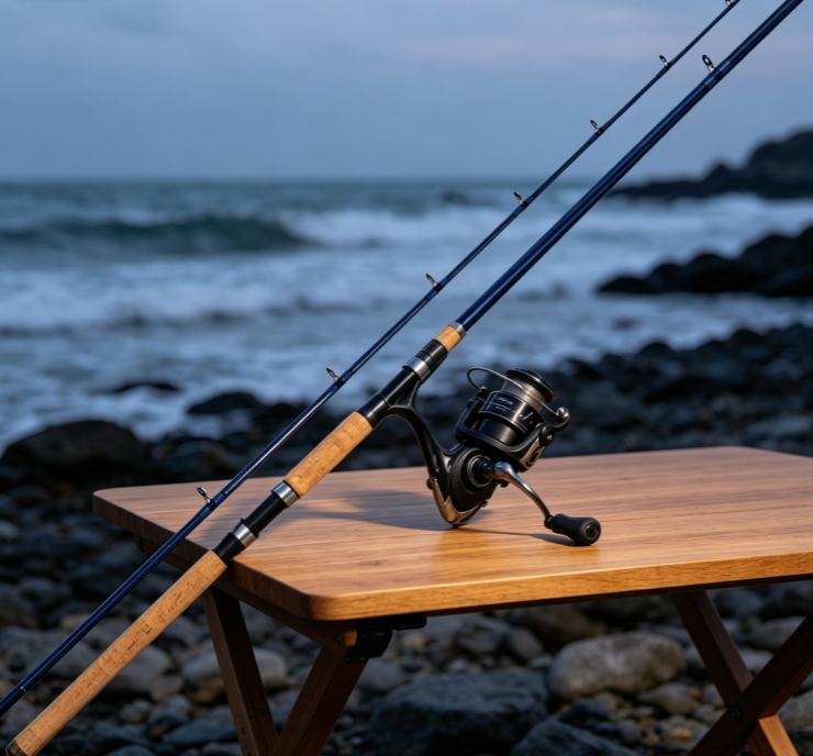 16 Dark Blue 2-Piece Carbon Fiber Spinning Lure Rod & Reel Set with Cork Grip - Image 1