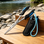 Blue-and-Black Non-Slip Lure Pliers with Sheath and Elastic Lanyard