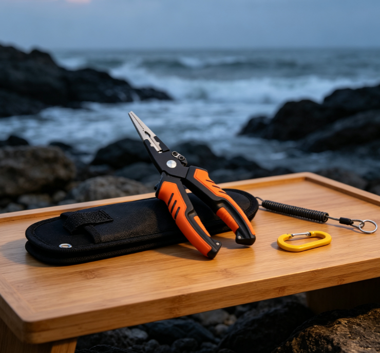 3 Orange & Black Non-Slip Multifunctional Saltwater Fishing Pliers Set – Includes Carabiner & Storage Pouch - Image 1