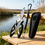 Black & White Multi-functional Fishing Pliers with Spring Lanyard and Sheath