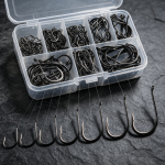 Black Long-Shank Barbed Hook Set – Pre-Tied Leader Rig Box