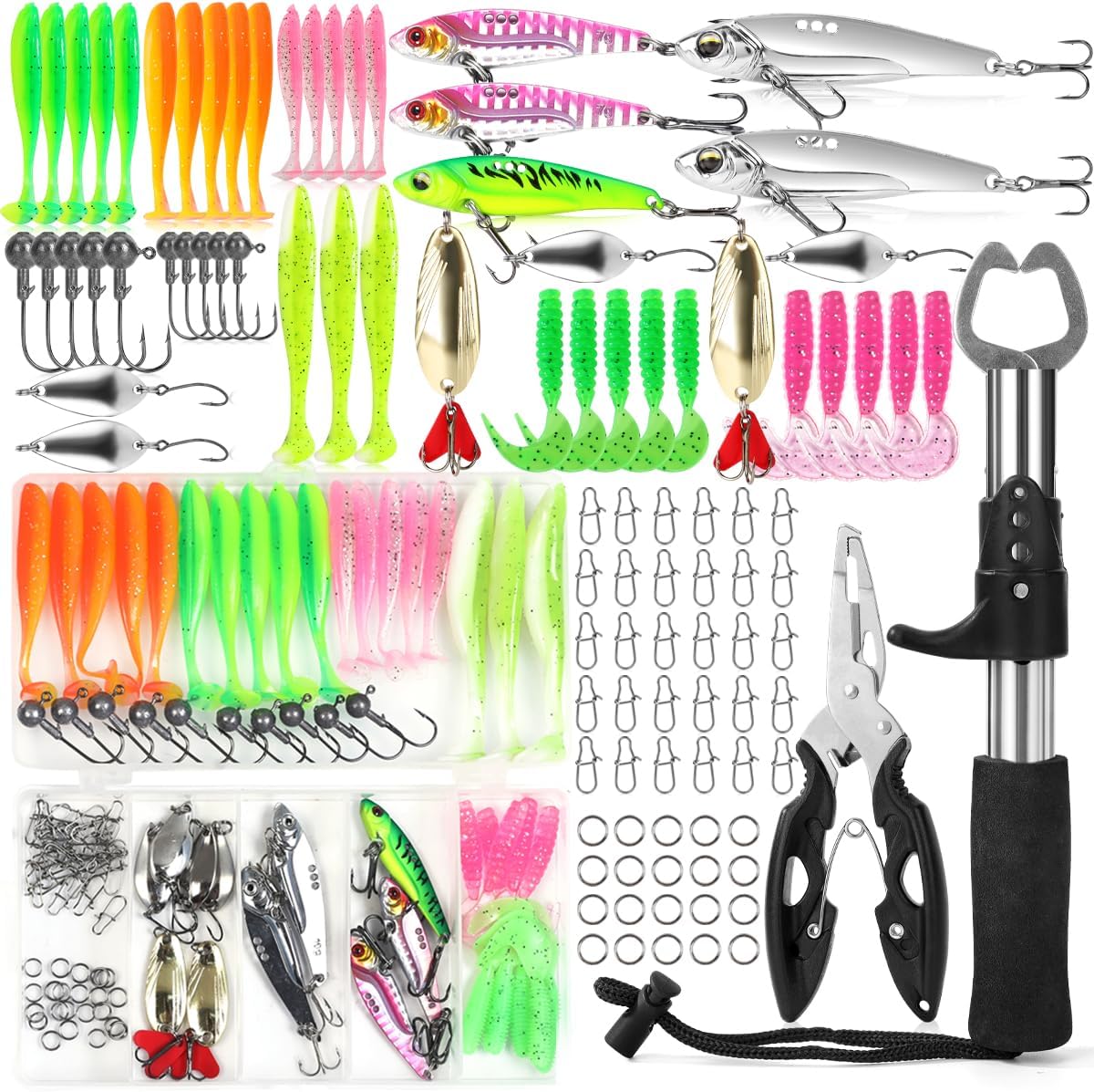71tfzhXbBIL._AC_SL1200_.jpg Multifunctional Lure Fishing Kit – Complete Set with Lures, Pliers, Fish Gripper, and Gear Bag - Image 1