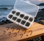 Black Round-Shank Barbed Fish Hook Set – Multi-Size Tackle in Compartmentalized Box - Image 2