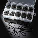 Black Round-Shank Barbed Fish Hook Set – Multi-Size Tackle in Compartmentalized Box