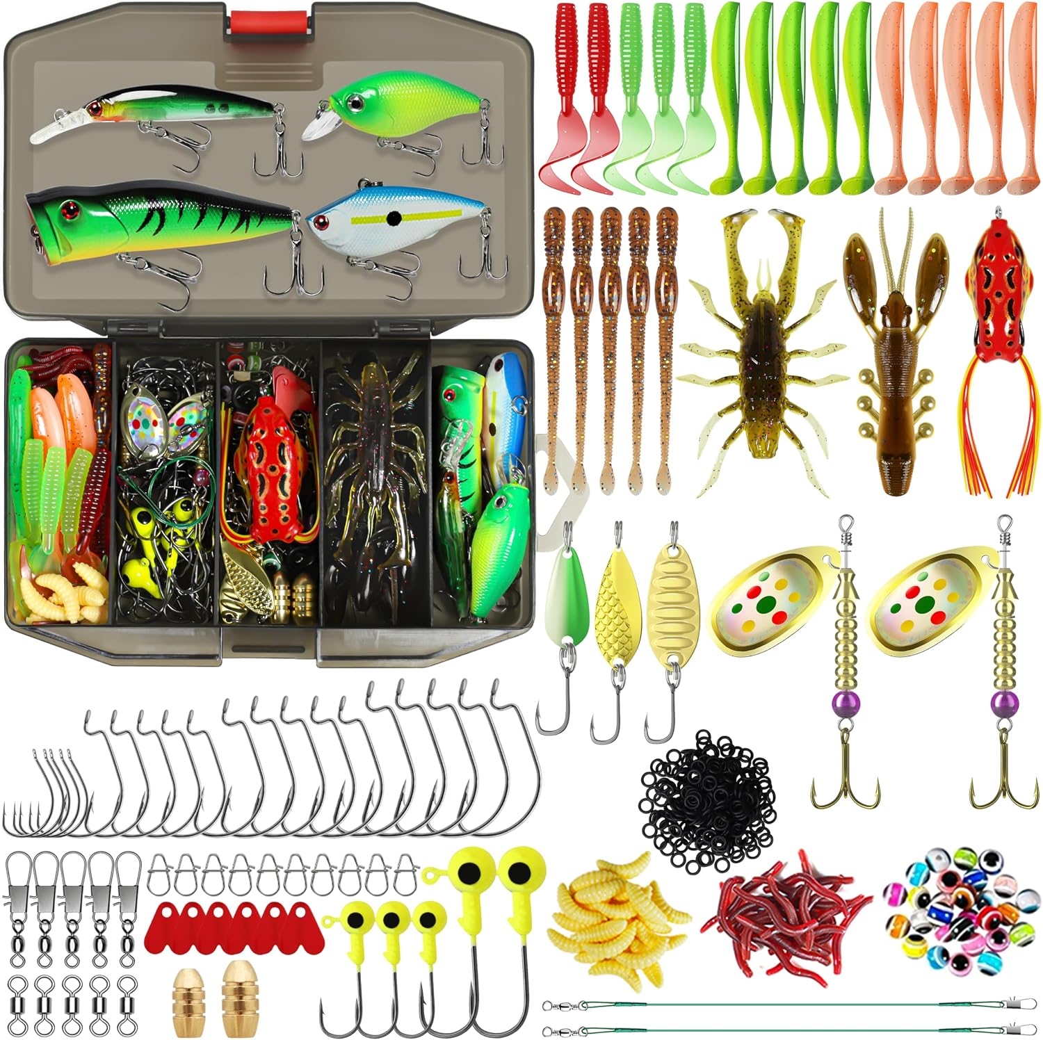 917sNhcfjwL._AC_SL1500_.jpg Freshwater Lure Kit – Poppers, Crankbaits, Soft Baits, and Crayfish Lures - Image 1